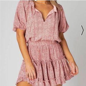 Buddy Love Ray Elastic Waist Ruffle Flowy Dress Women’s XS Red Flirty Feminine